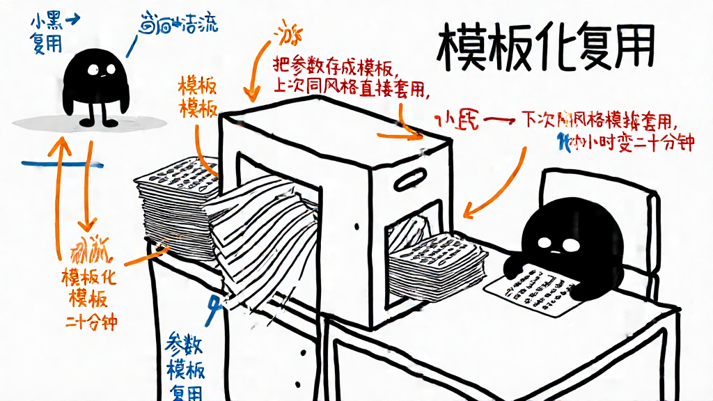 小黑把参数写进模板,模板像一张会繁殖的卡片,下次直接套用