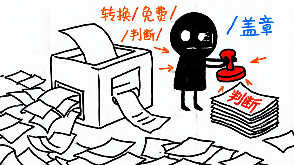 小黑拿着「判断」印章:AI 机器吐出的转换稿堆满地,盖过章的才算数